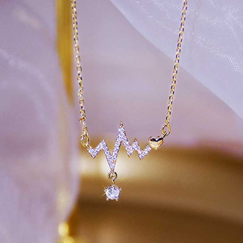 CAOSHI Heartbeat Pendant Necklace 18K Gold Plated Jewelry Women Custom Clavicle Chain Pulse Love Necklace