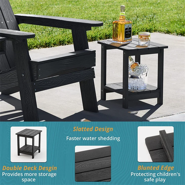 Black Square Water Resistant Wood Outdoor Side Table Patio End Coffee