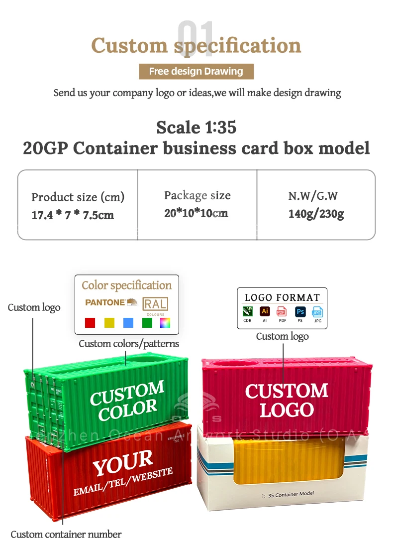 ltide plastic storage box model scale 135 shipping container oas factory customizable pen holder model-8