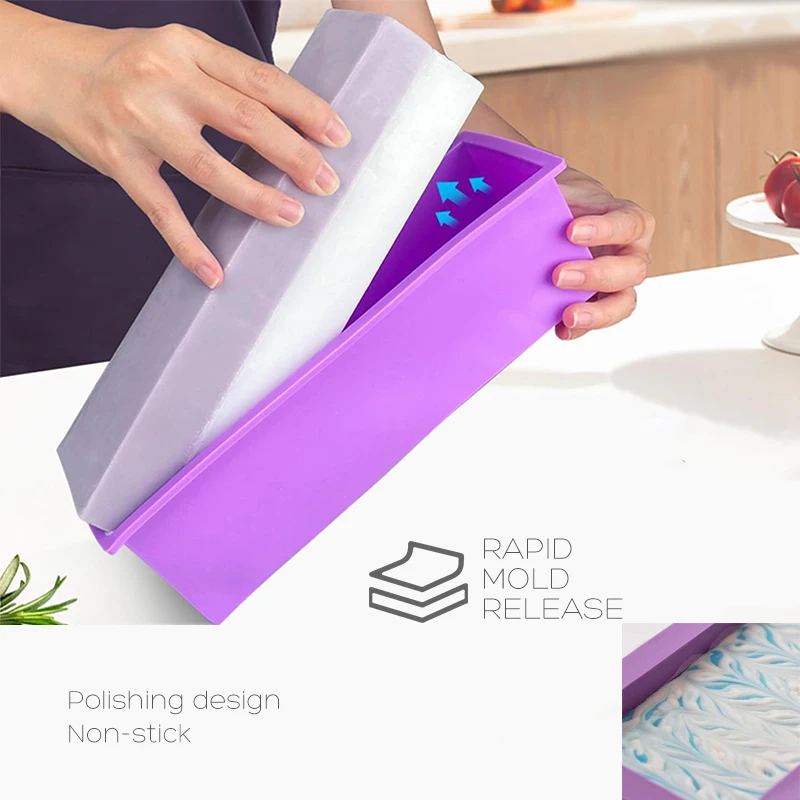 1200ml Rectangular Silicone Soap Mold With Wooden Box and Soap Cutter