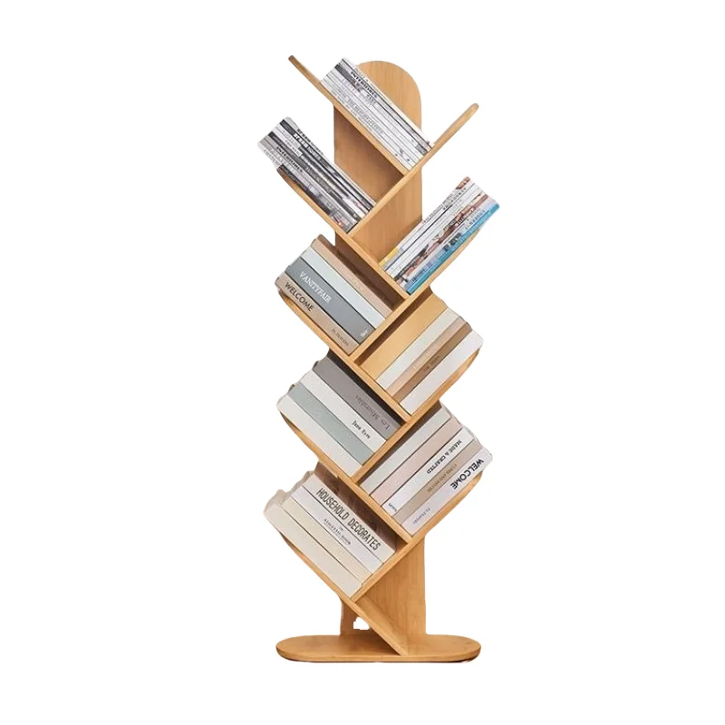 Modern Diagonal Wooden Bookshelf Home Floor Standing CD Storage Rack Double Side for Home Office or Living Room Furniture