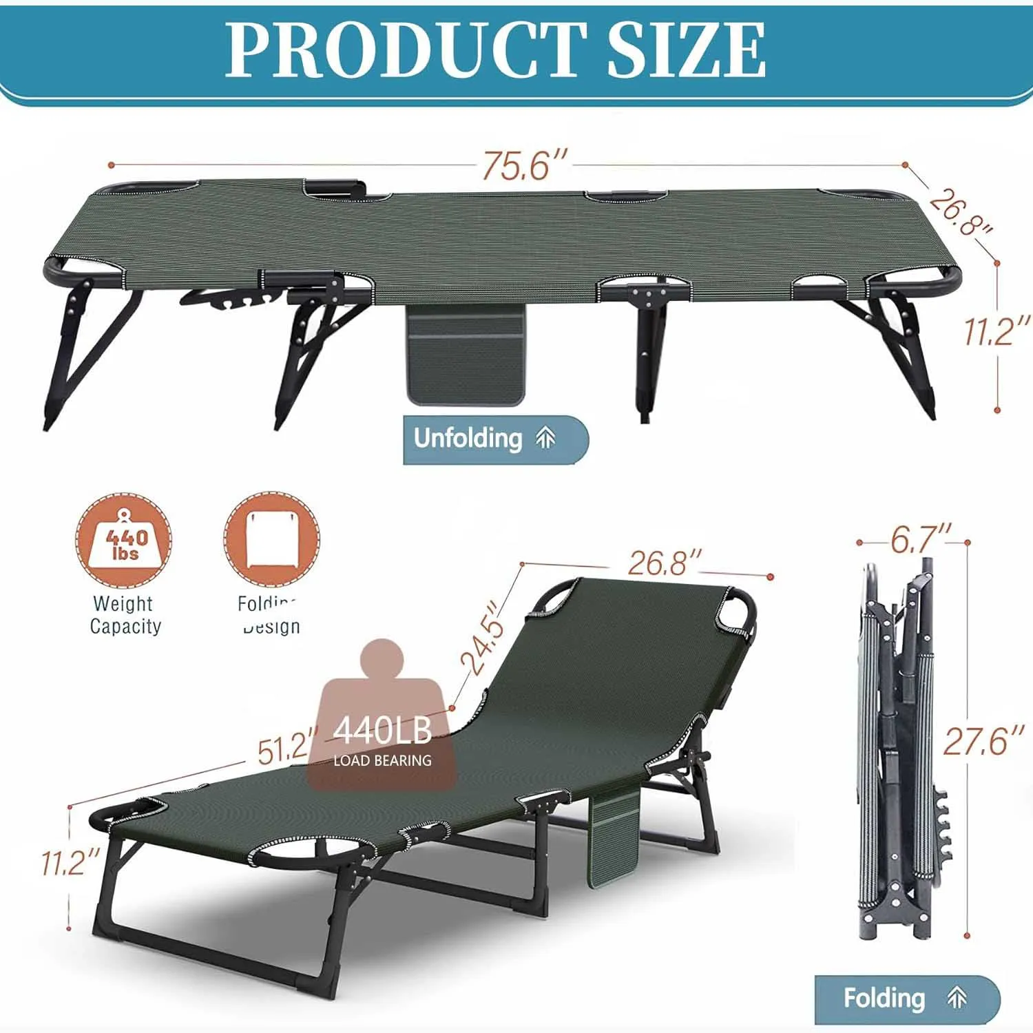 Portable Folding Camping Cot Adjustable Reclining Chairs With Mattress