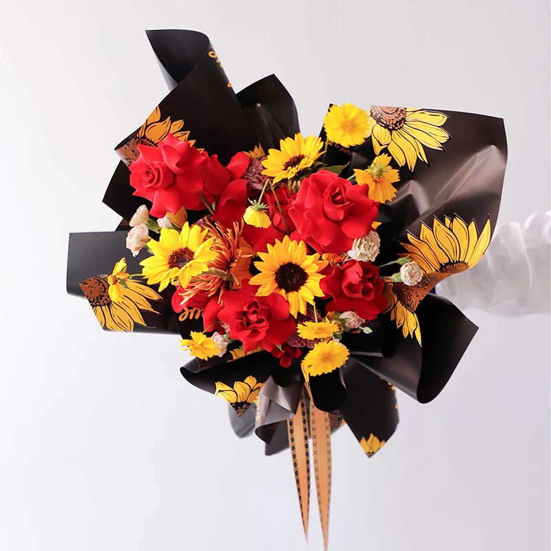 Emballage Fleur Papier Transparent 20 Feuilles Papier Fleuriste Imperméable - 58x58cm - Bord Doré - Multicolore Feuille D'emballage Pour Fleurs