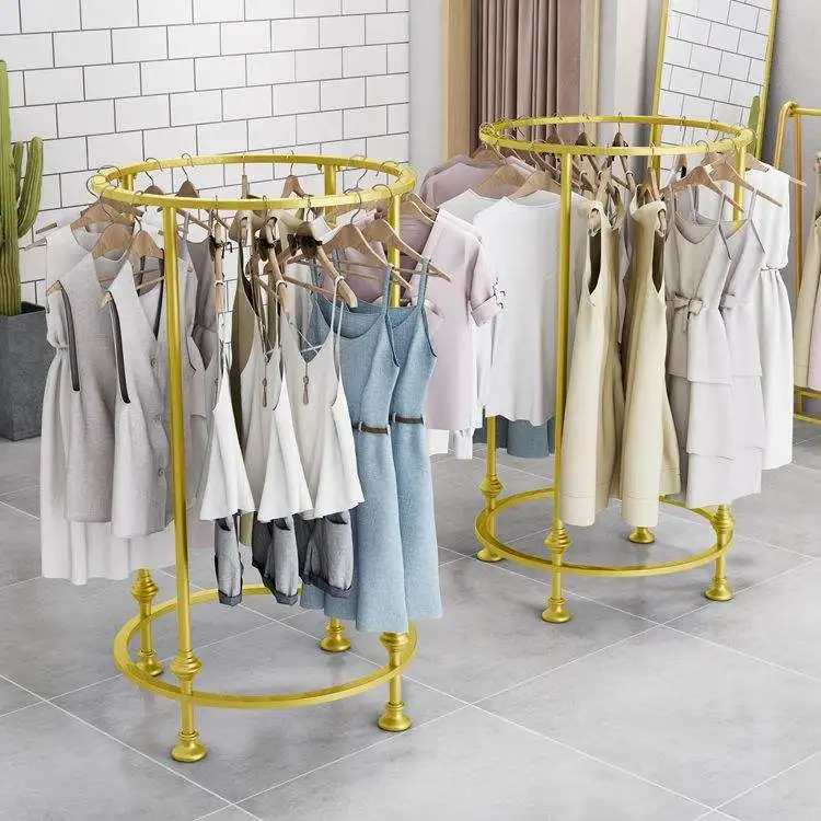 Custom Boutique Gold Garment Rack Floor Standing Clothing Shop
