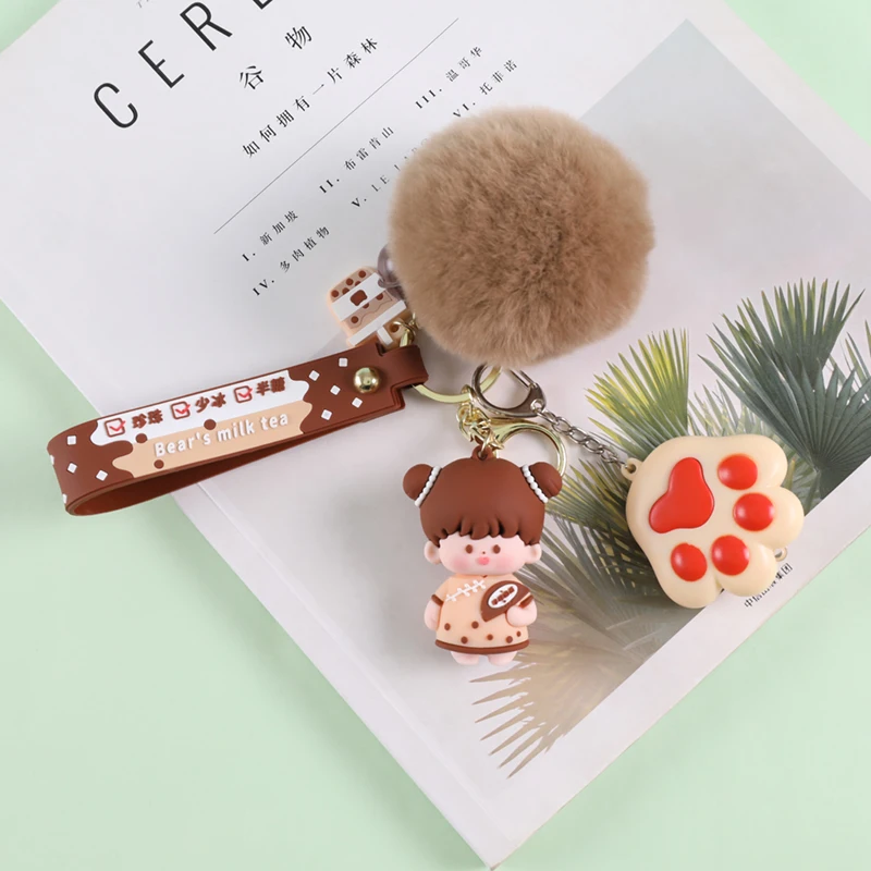 Lilangda 2022 Bubble Baba Milk Tea Design Pom Pom Nail Clippers Cat Paw Keychain Laveros Porte Cl Liquid Keychain Plastic Metal