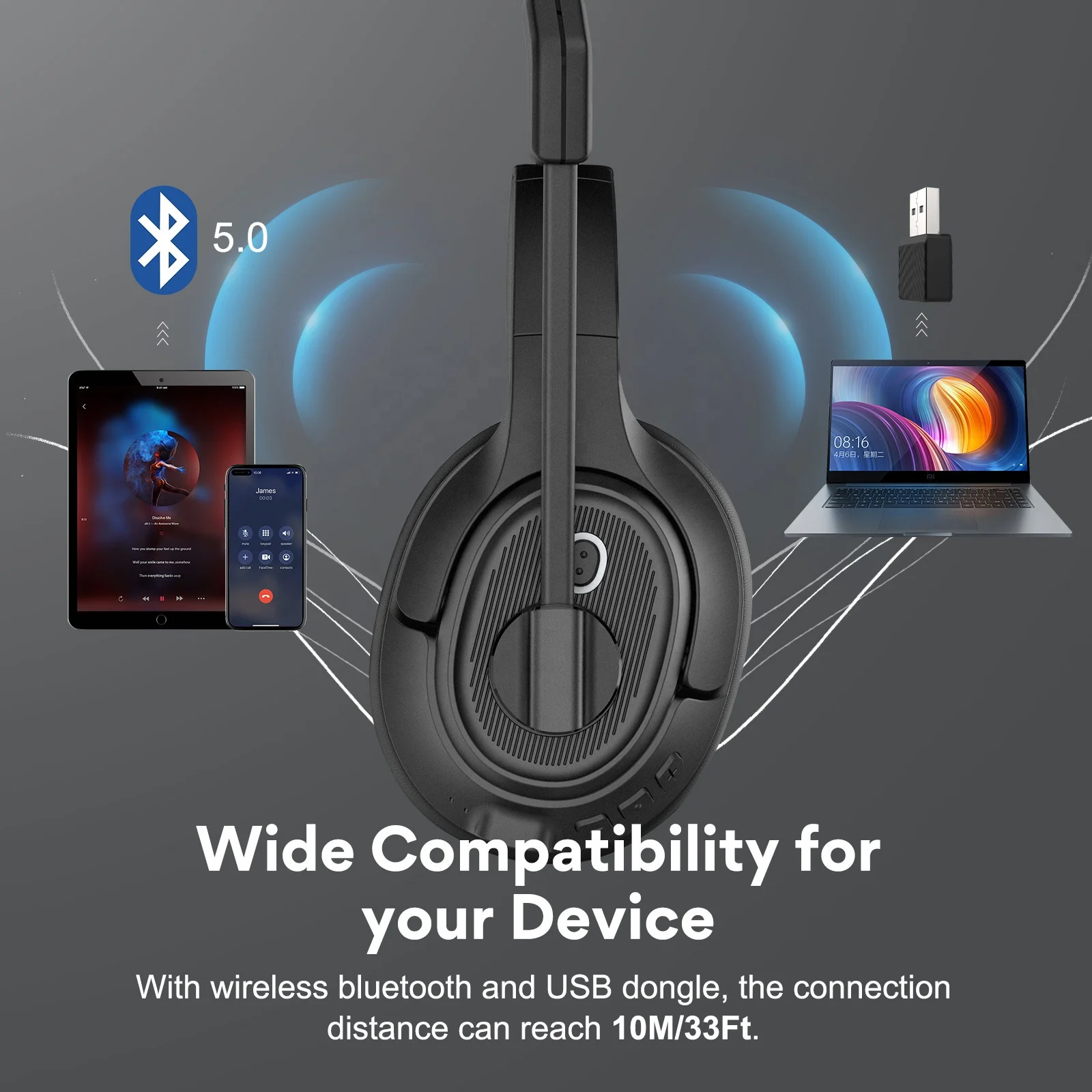EKSA H6 Wireless Headphones BT Headset Office With USB Dongle ENC Call  Noise Cancelling Mic for Office Computer