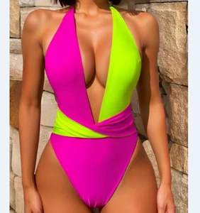 Custom Competition Bikini One Piece Sexy Swimwear Halter Backless V Neck Swimsuit