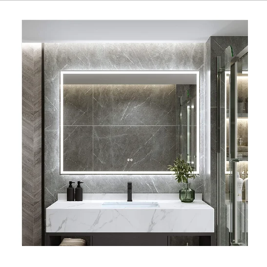 HIXEN 18-2B Manufacturer wholesale Sliver LED wall mounted makeup vanity mirror for bathroom hotel