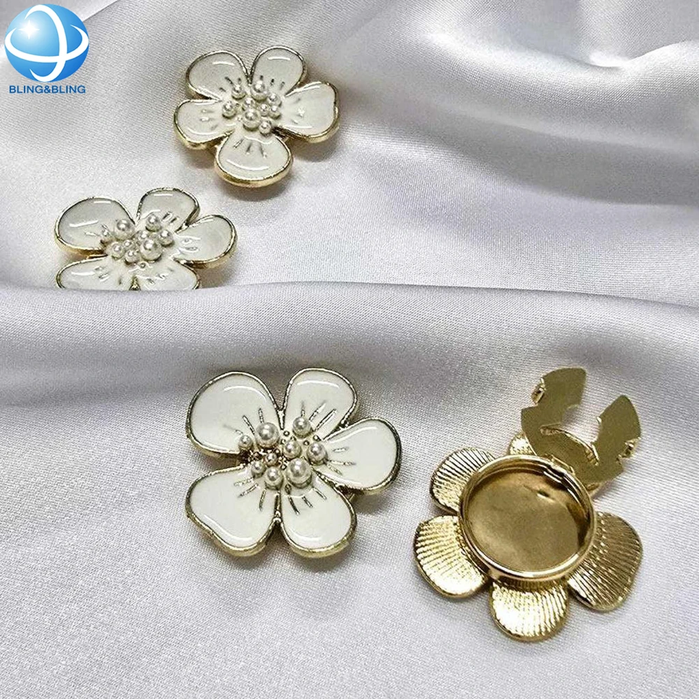 Pink Enamel Pearl Peach Blossom Jewels Cufflinks Clip on Shirt