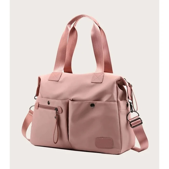 Женская Большая большая Розовая нейлоновая спортивная сумка-тоут с надписью для поездок сумка напечатанным логотипом