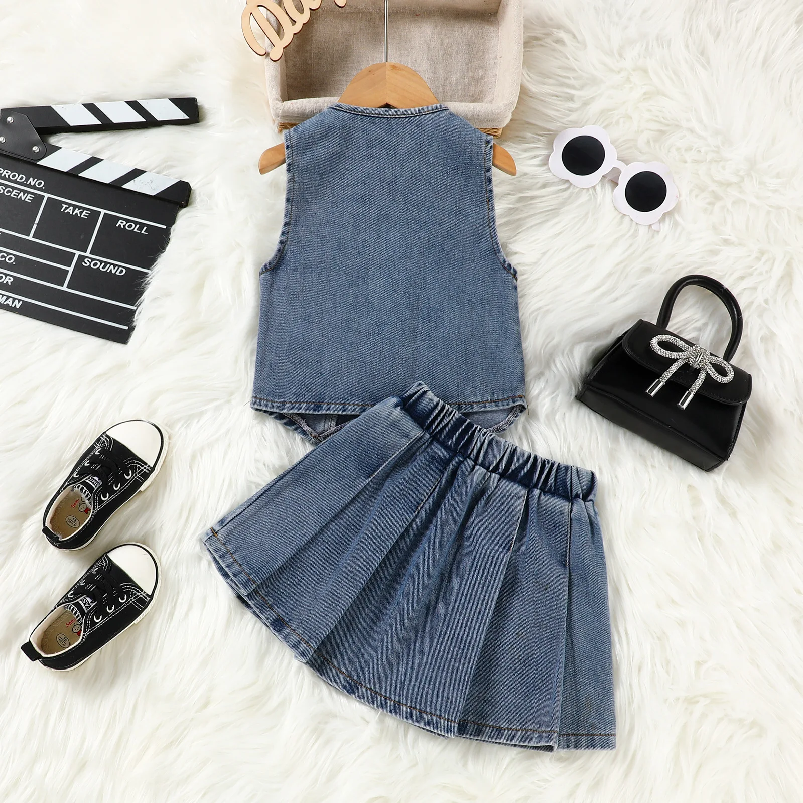 Shop Cross-Border Vintage Girl's Clothing Denim Vest Skirt