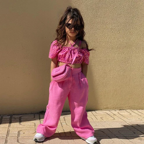 Комплекты для девочек, летняя одежда для девочек, костюм со штанами, детский спортивный костюм на одно плечо, летний комплект одежды для девочек, оптовая продажа