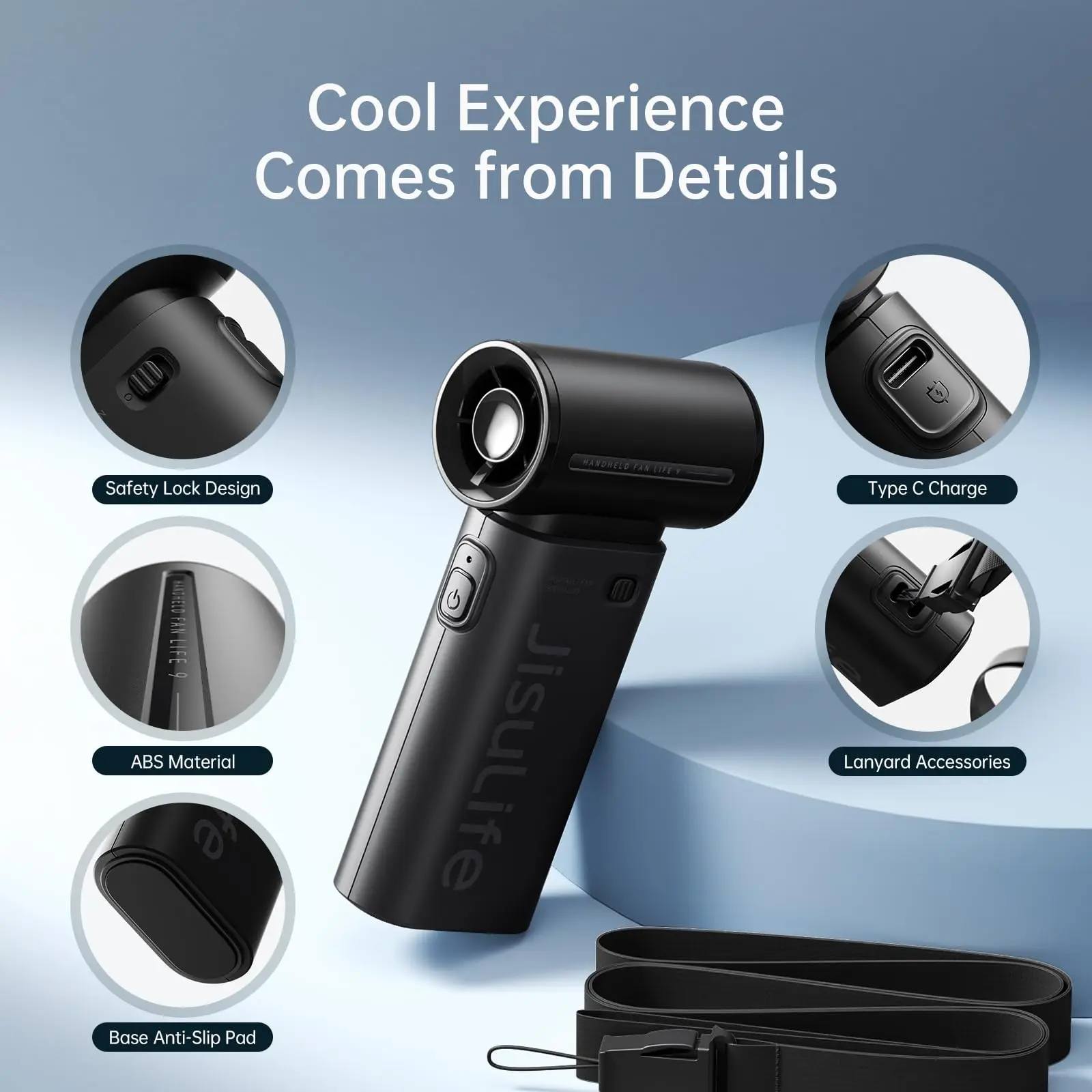 JISULIFE LIFE9 Portable Handheld Turbo Fan Mini USB Rechargeable Metal Fan Household Use 5-Speed Compact Design - Image 6