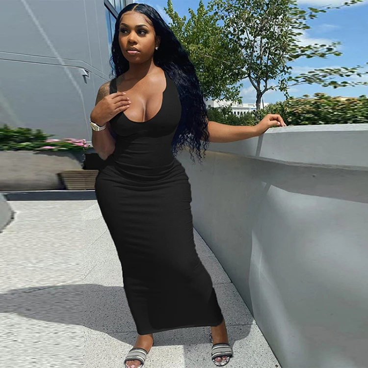 Color Dress Women Bodycon Maxi Dress 