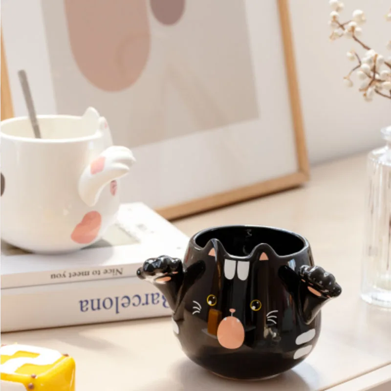 1pc Cute Ceramic Cat Mugs With Lids Or Coaster Novelty Lovely