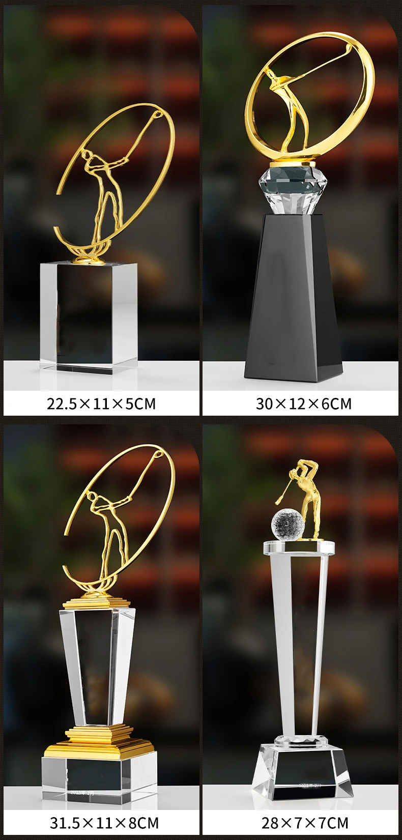 Custom New Design High-end Crystal Golf Award and Trophies Metal Gold Sport Trophy Cup