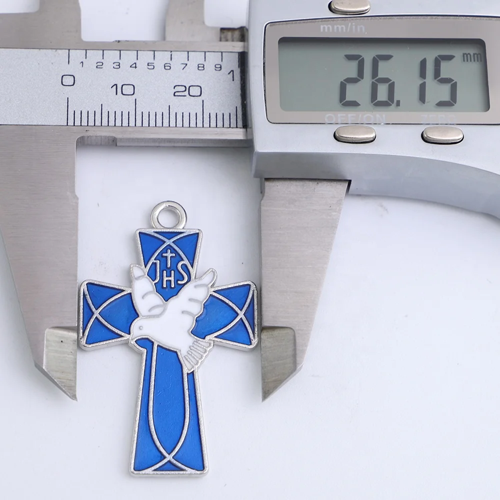 IHS Transparent Enamel Holy Spirit Rosary Dove Confirmation Crucifix Cross Pendant