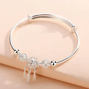 Custom Eco Brass Silver Color Dreamcatcher Bracelet Tassel Feather Charm Bangle Bracelet for Women Elegant Wristbands Jewelry
