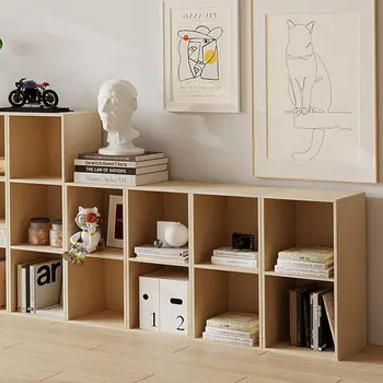 4-Cube Wooden Storage Organizer with Closed Back Panel Bookshelf Display Shelf for Home Office School Dining Closet Cabinet
