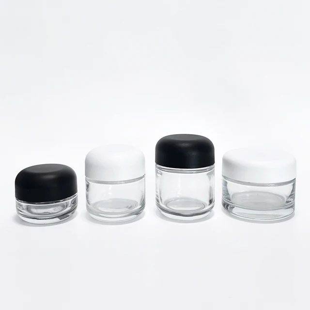 Clear Child Resistant Round Base Glass Jars with Dome Cap smell Proof Raw Flower Packing 1OZ 2OZ 3OZ
