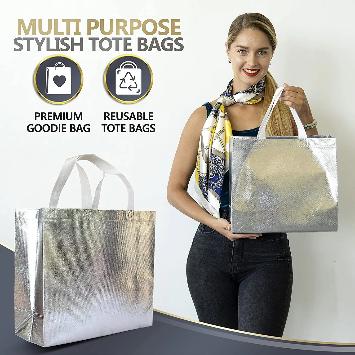 Glossy Reusable Grocery Shopping Non-woven Tote Bag Foldable Eco pp Non Woven Bag for Birthday Party Wedding supplier