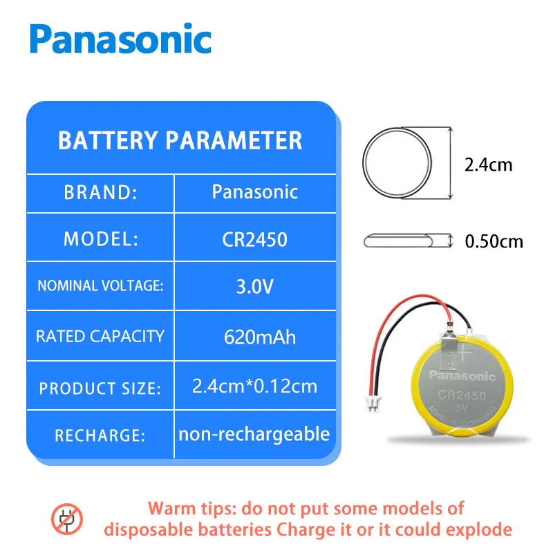 Panasonic CR2450 3V Button Cell Batteries Lead Connector for PLC Servo Controllable Programmer