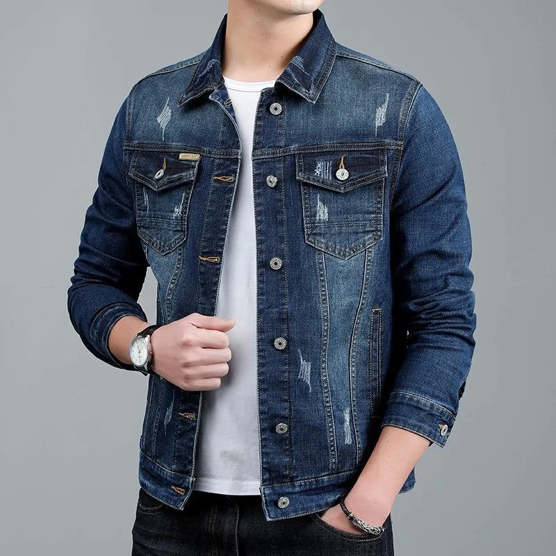 2024 Spring New Men's Casual Cotton Denim Jacket Classic Style Fashion Slim Washed Retro Blue Jeans Coat Male Brand_voghion.com