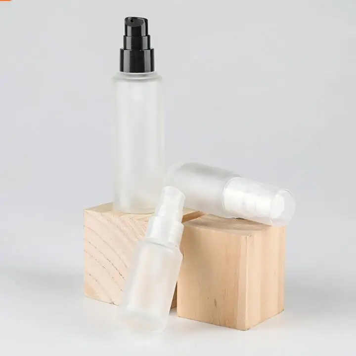 20ML 50ML Frosted Matte Finish Glass Bottle With Treatment Pump Serum Lotion Cosmetic Packaging Vial Pump Bottle Custom Printing