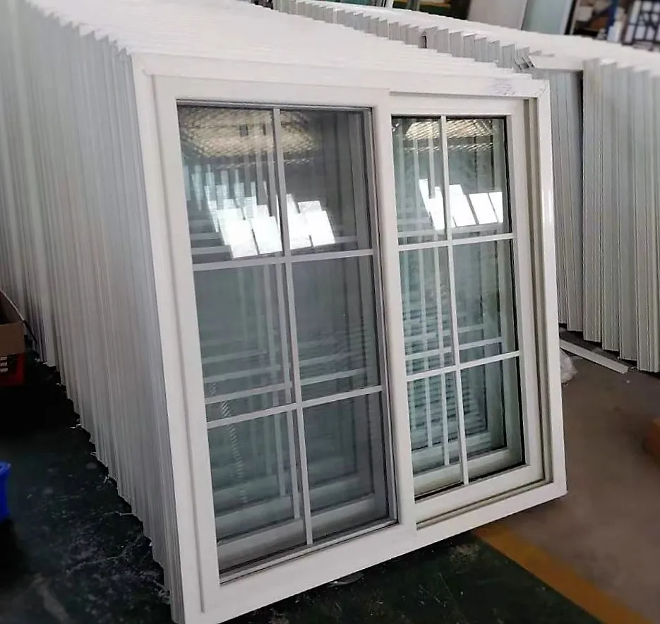 UPVC PVC Profile Single Glassed Sliding Window with Decorative Grill Design for Home windows