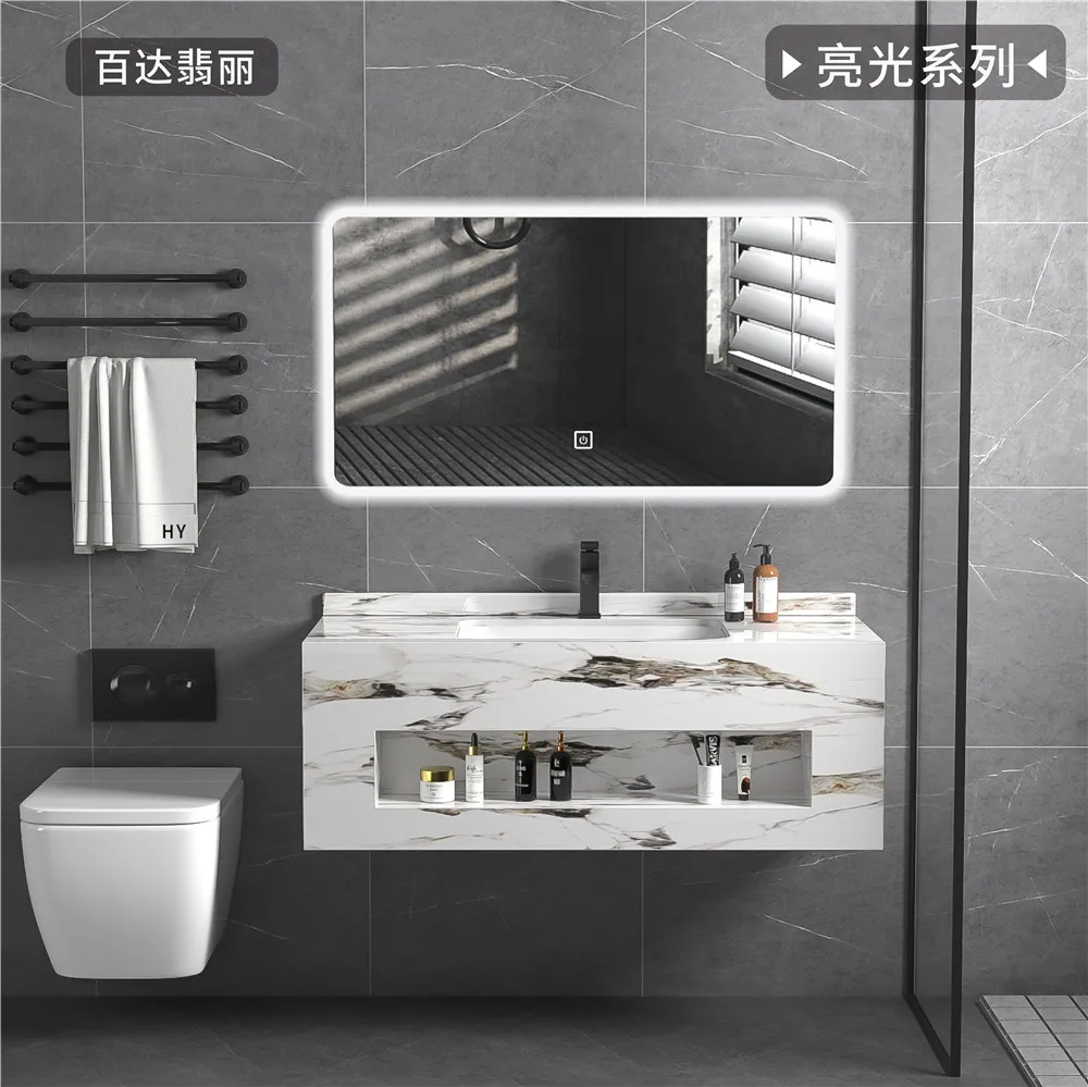 Artificial stone bathroom cabinet sanitary ware white marble slab vanity modern top double wall hung sink wash hand basin factory