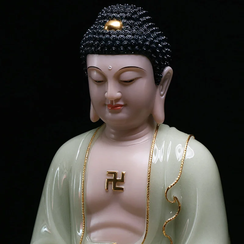 White Jade Buddha Statue Marble Stone Buddhism Table Art Sculpture