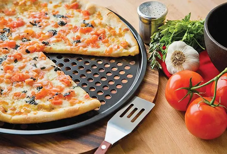 Pizza Pans Carbon Steel Perforated Baking Pan With Nonstick Coating Round Pizza Crisper Tray Tools Bakeware Set Kitchen Tools