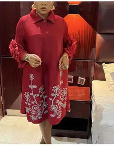 Miyake Pleated Dress with Turned-up Collar Hand-woven Sequined Floral Print Long Dress