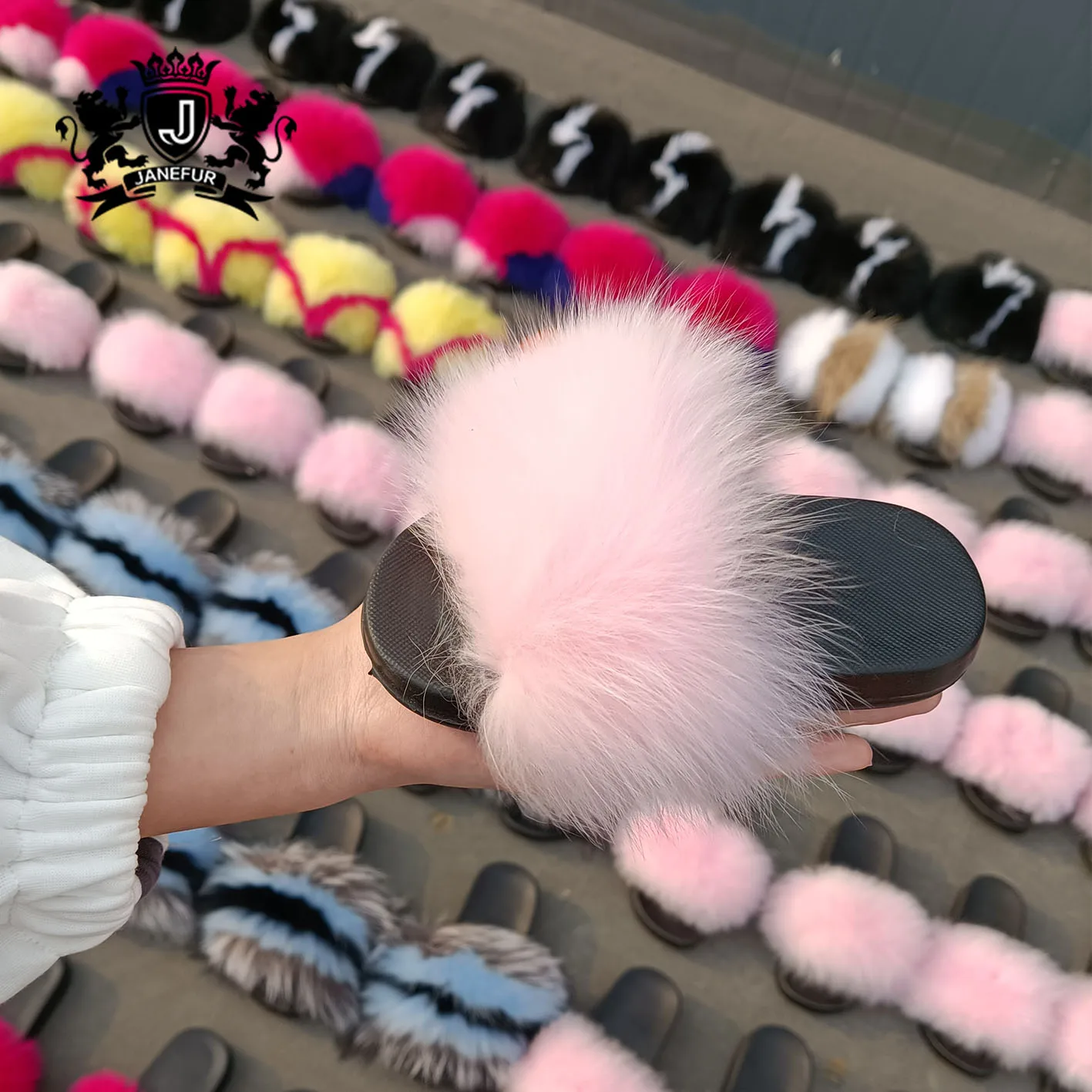 Janefur Girl's Plush Fur Slide Slipper Sandal With Soft Furry