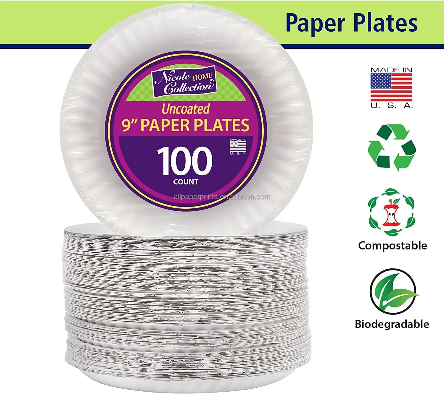 Paper Plates,8 1/2 Inch,Lunch Or Light Dinner Size Printed Disposable