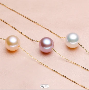 925 sterling silver chain round shape single real genuine fresh water natural cultured freshwater pearl necklace jewelry