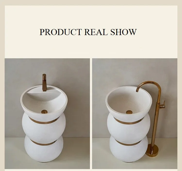 2024 New French creative art basin simple modern pedestal basin hotel bathroom one piece floor mounted wash hand basin details