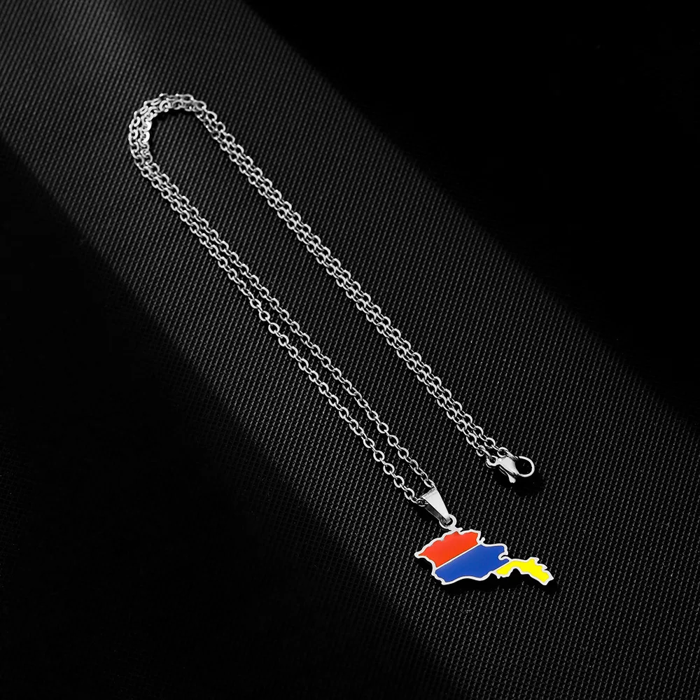 Manufacturer Stainless Steel Enamel Armenia Flag Charm Necklace 18K Gold Plated Enameled Armenian Map Pendant Chain Necklace