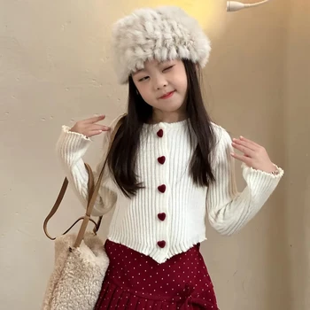 New Korean-style Gentle and Fitted Flared Sleeve Knitted Sweater Irregular Cardigan for Girls Autumn and Winter