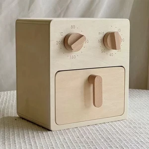 EDULAND Nordic Natural Wood Color Air Fryer Toy Children's Wooden Chicken Roasting Oven Baby House Play Set Kitchen Food Toys