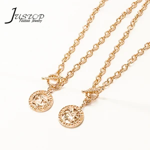 Jewelry Wholesale China Twelve Horoscope New Design O T Buckle Gold Plated Copper Link Chain Pisces Necklace