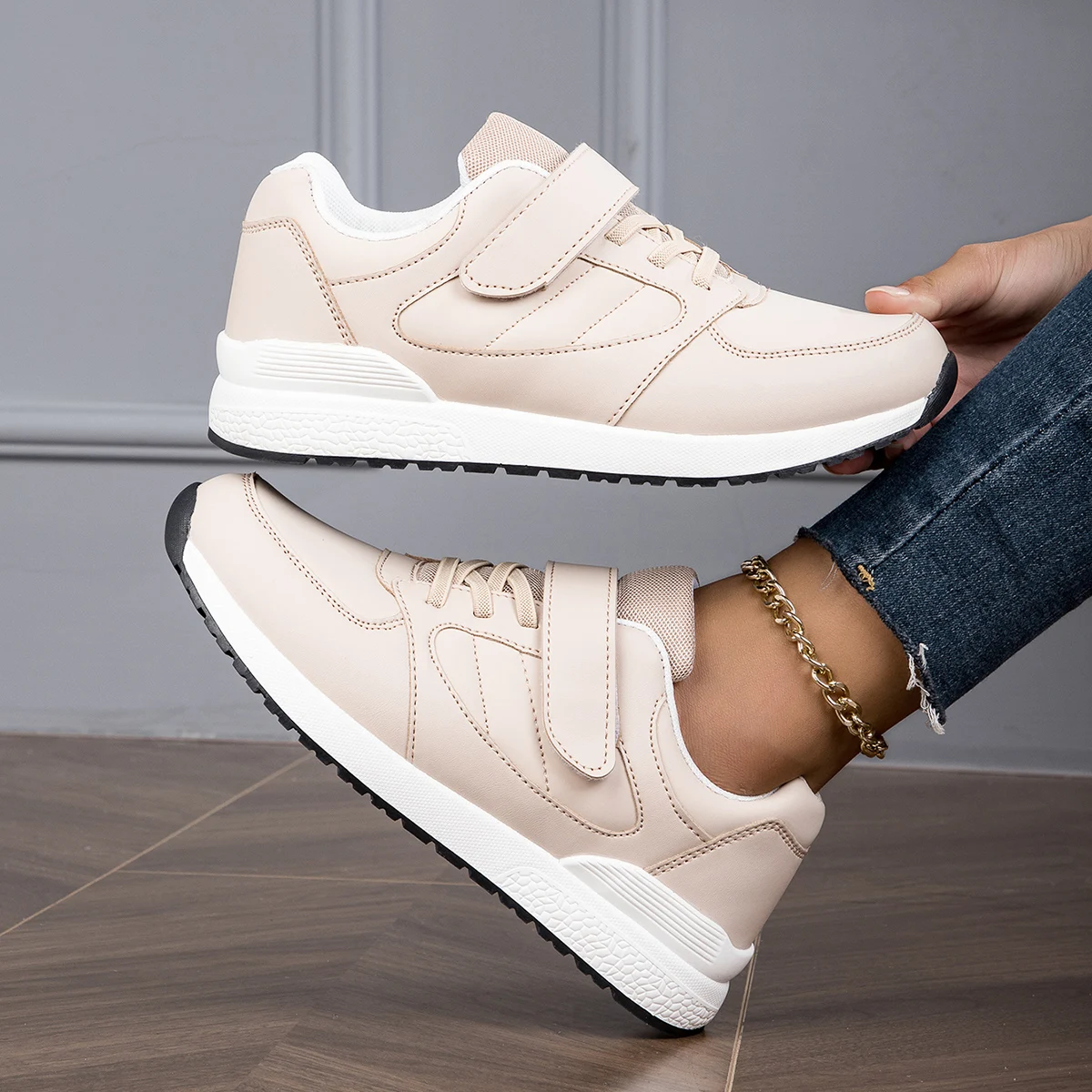 Sepatu White Canvas Trainers Womens Sepatu Ladies Velcro Tennis