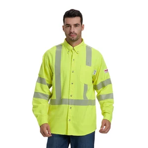 Custom Man  High Visibility  Flame Retardant Shirt FR Work Fireproof  Security Outdoor  Shirt With Reflective Tape Shirts