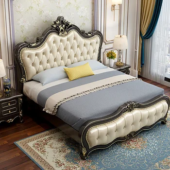 Wood luxury leather bed frame for home design furniture