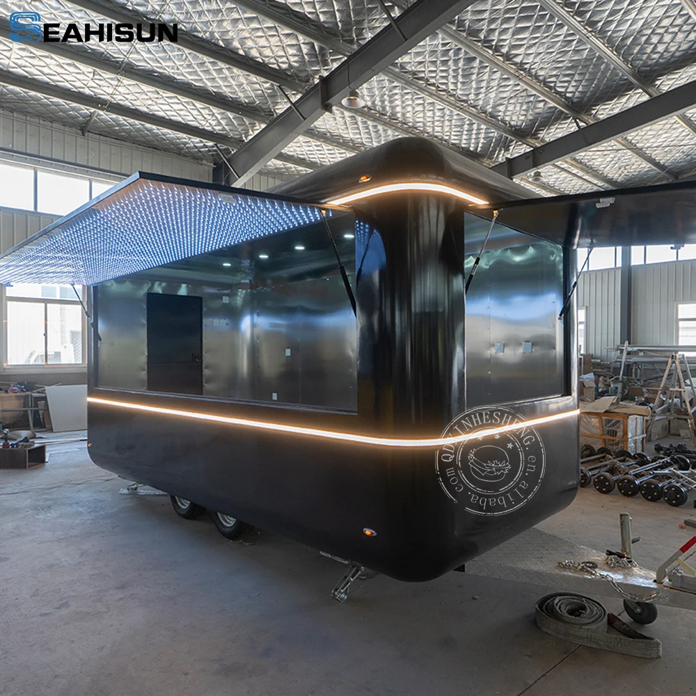 17ft Shipping Container Food Trailer with Deep Fryer Coffee Van Pizza Ice Trailer Food Truck Kitchen Trailer with Restroom
