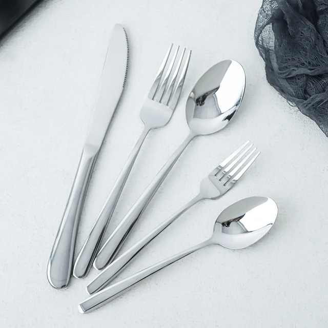 Elegant stainless steel mirror silverware cutlery set cubiertos for wedding fork knife and spoon set