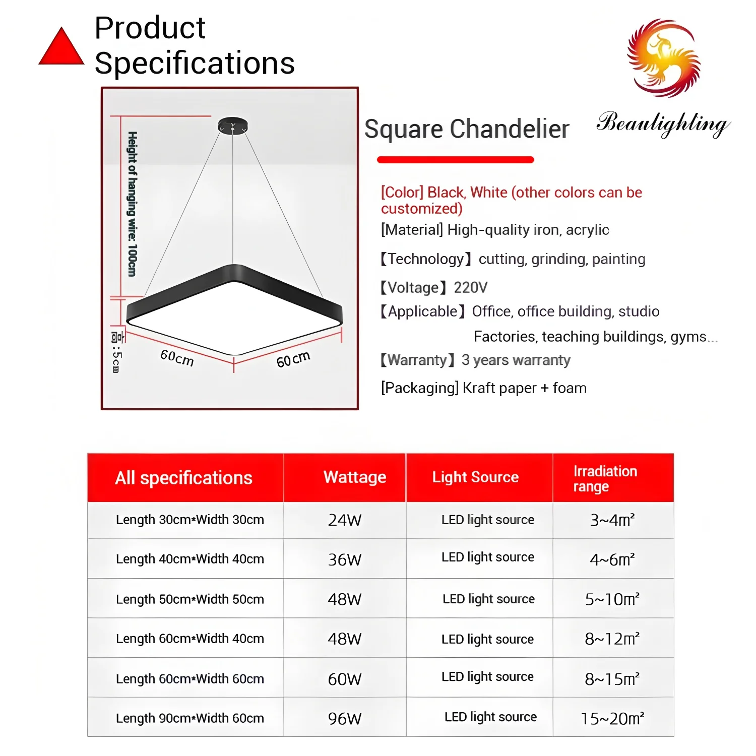 Moderni Nigri Albi Luminis LED Plani Lucernae Rectangulares Officinae Camerae Habitaculi Lampades Pendentes Domus Illuminatio