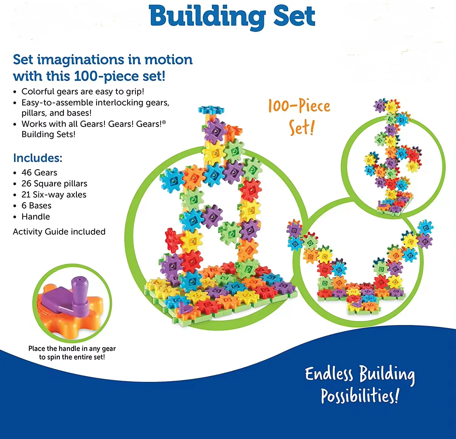 Little Engineers Building Blocks Kids Learning Block Resources Gears 100 Piece Deluxe Building Set STEM Construction Toy Set
