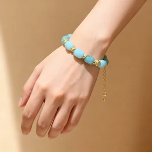 Custom Gold-Plated Copper Beaded Bracelet with Natural Jade Stone Fashion Fancy Jewellery for Ladies and Women Gift for Men