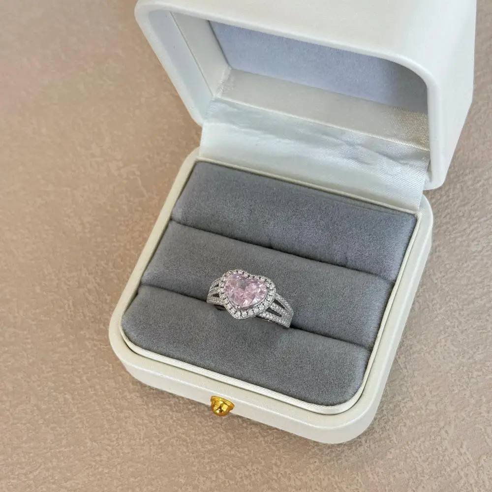 KAKODIY luxury high-end 925 sterling silver engagement women's pink Cubic Zirconia wedding 8A zircon heart-shaped ring detail 7